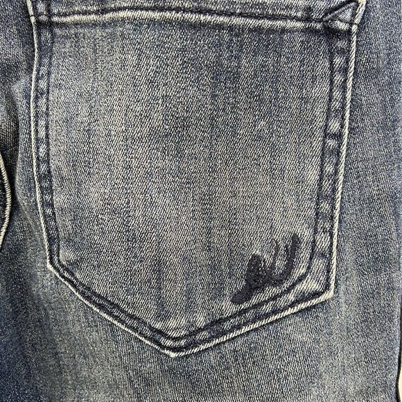 Express Jeans distressed with braided faux leather stripes on outside of legs - Picture 6 of 7